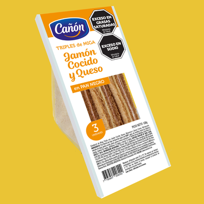 Triple de jamón cocido y queso Pack Pan Negro